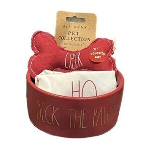 Rae Dunn Dog Food Bowl Christmas Gift Set “DECK THE PAWS” W/ Pet Bandanna & Toy